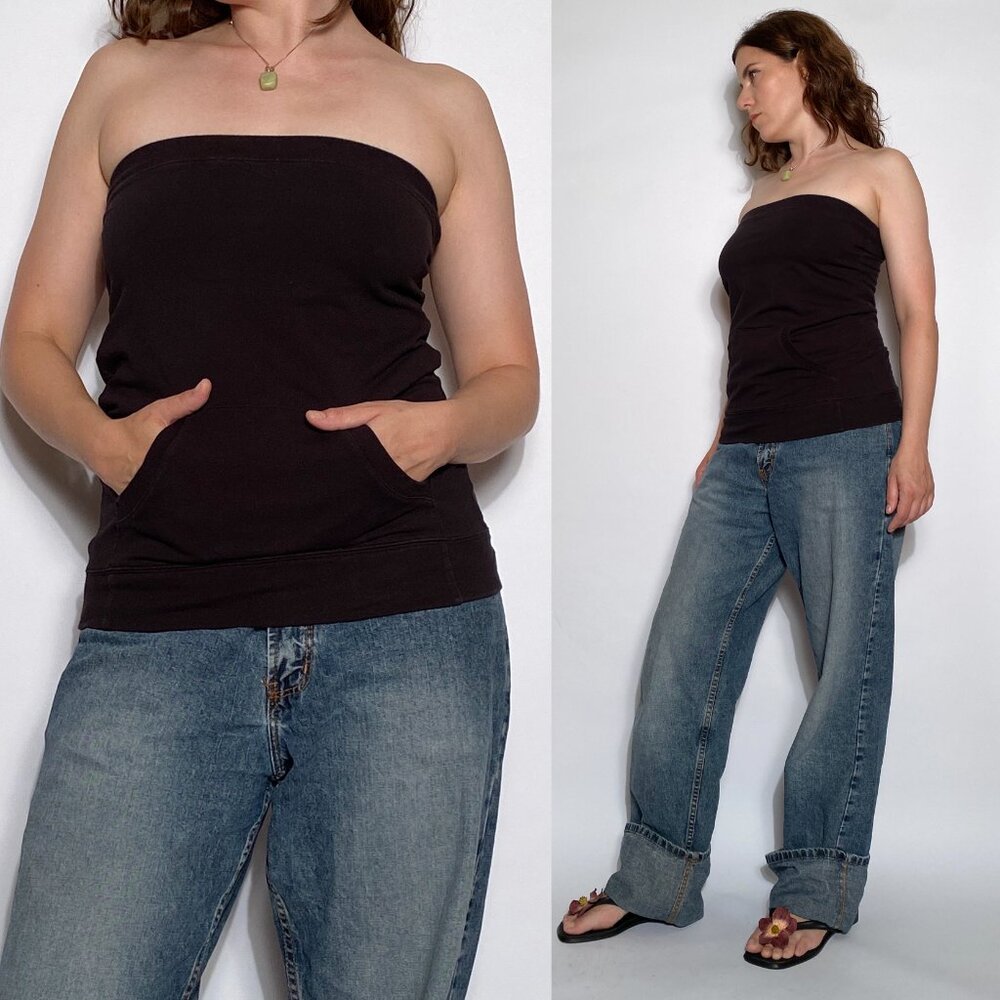 Vintage Y2K Tube Top with KANGAROO Pocket! Medium to Large